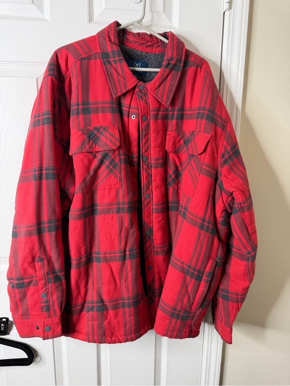 George Men’s 3XL Red Black Plaid Sherpa Lined Shacket Jacket